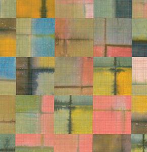 multiple blocks of hand-dyed fabric, quilted